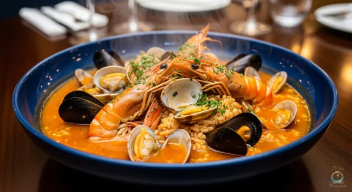 Arroz de marisco con langostinos, mejillones y almejas